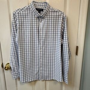 MIZZEN+MAIN Leeward Performance Dress Shirt –White/Blue Plaid Mens L Classic Fit